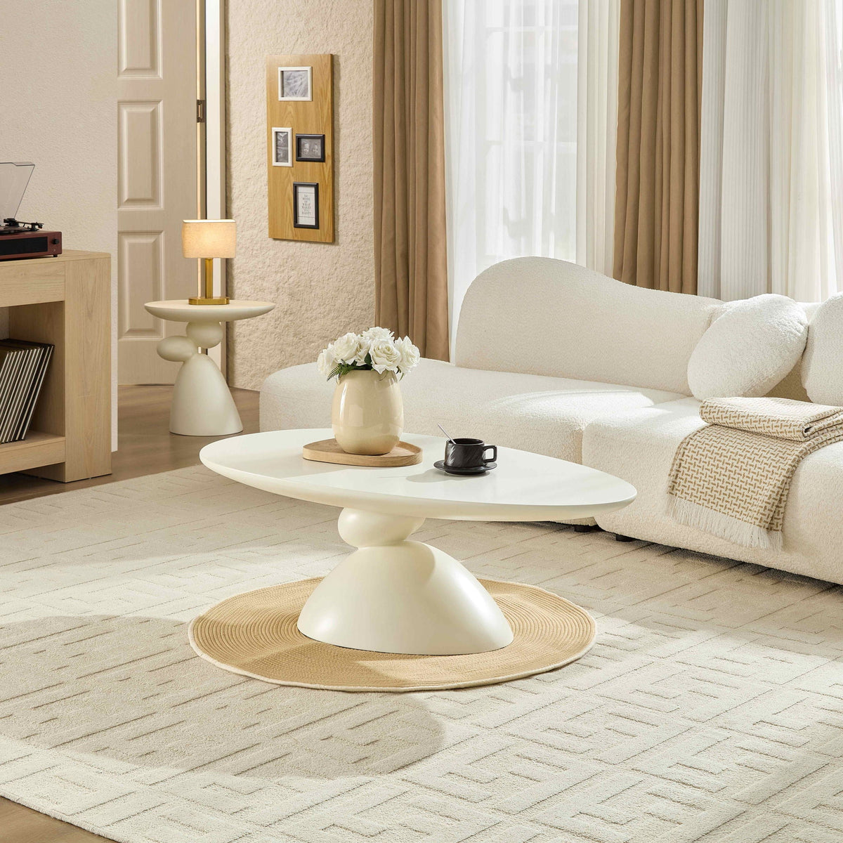 Lucky Stone Shaped Table with Sculptural Base – White, Black, or Gray
