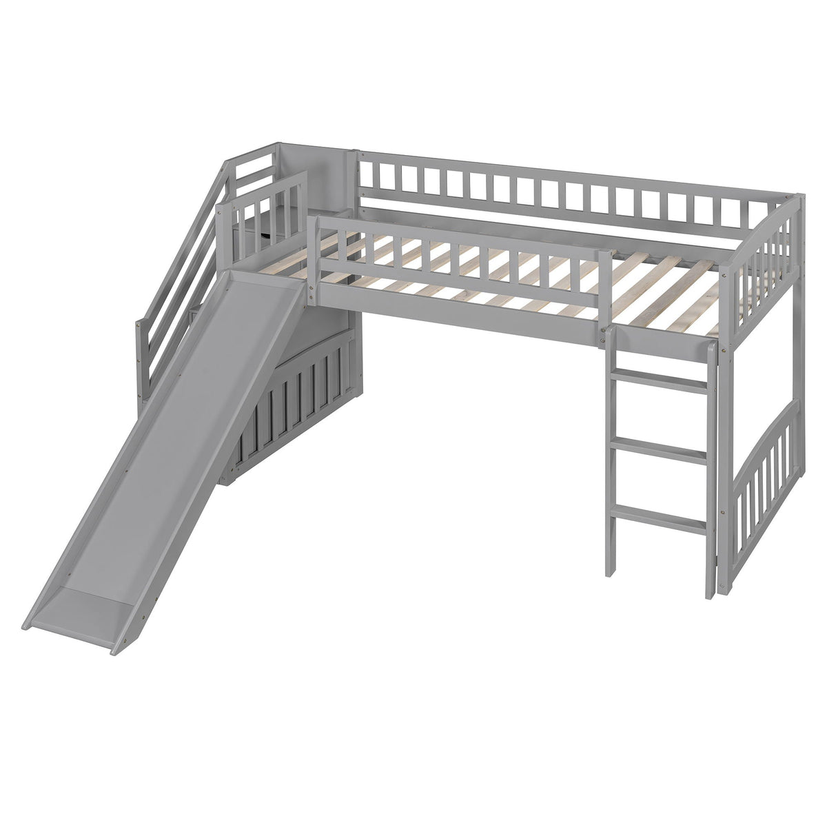 Loft Stairway Bed with Drawers and Convertible Ladder - Twin