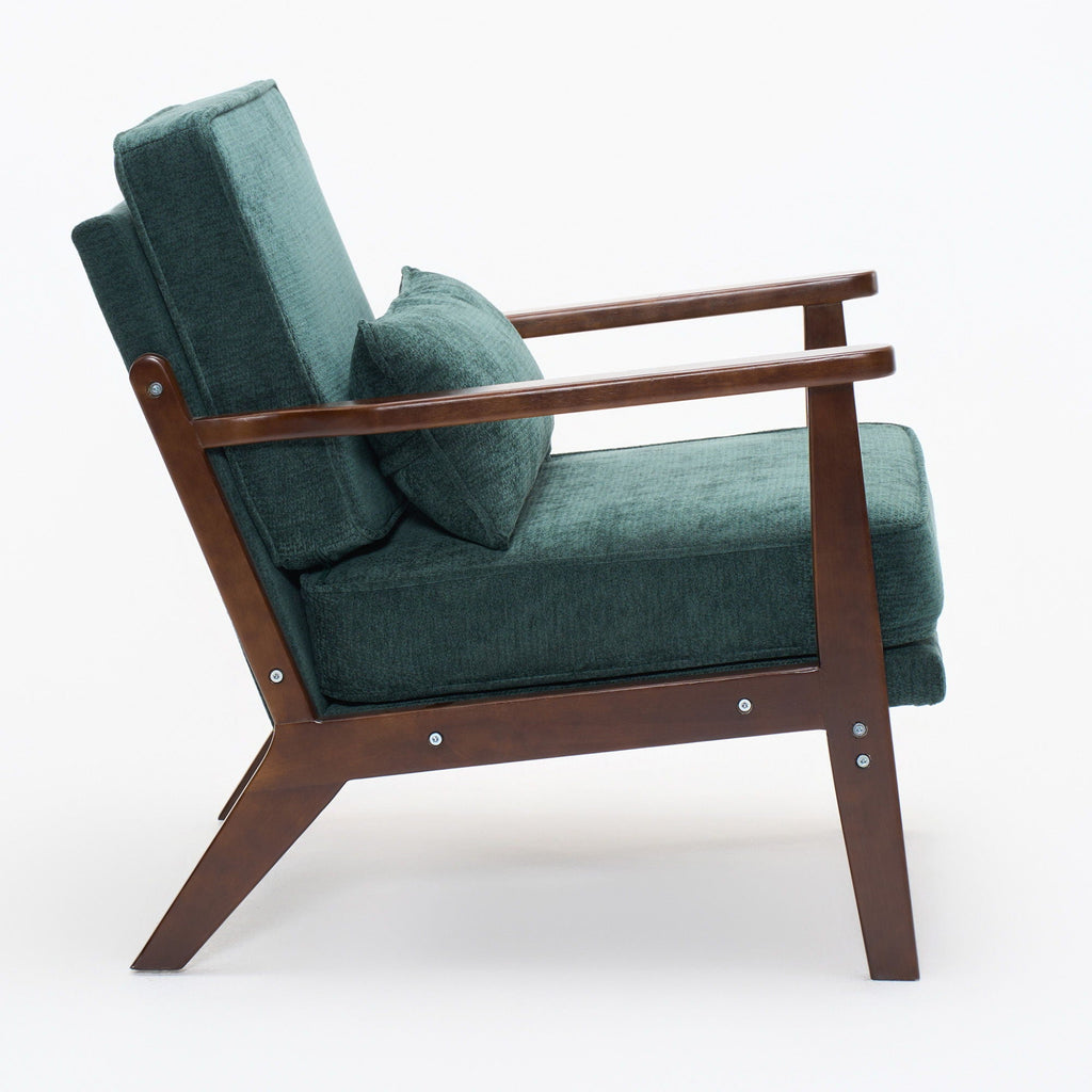 Living Room Chair with Lumbar Pillow and Solid Wood Frame - Dark Gray, Dark Green, Beige