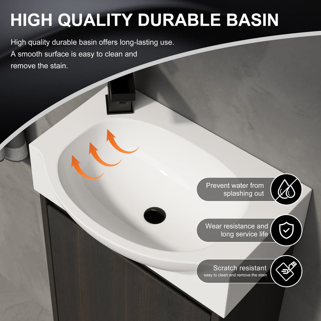Modern Bathroom Vanity with Ceramic Basin and Storage Cabinet - Light Brown, Black, or White