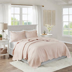 Reversible Scalloped Edge Quilt Set with Lightweight Microfiber - Blush