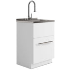 White Laundry Cabinet with Stainless Steel Sink and Faucet