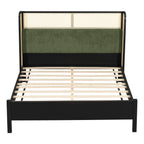 Queen Size Bed Frame with Plush Green Upholstered Headboard - Green