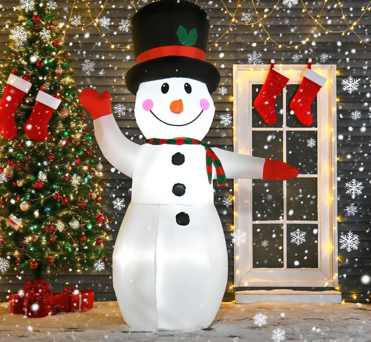 Christmas Inflatables Outdoor Decorations Snowman with LED Lights - White