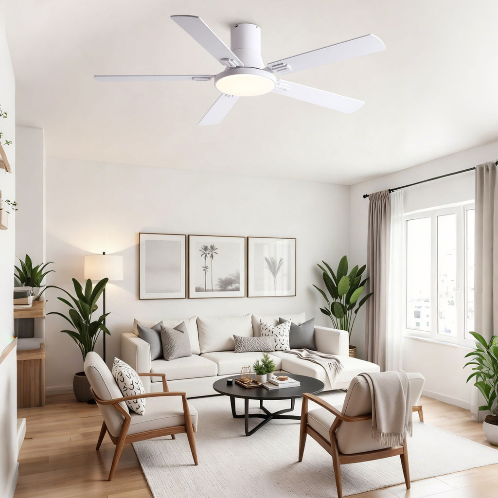 Flush Mount Ceiling Fan with LED Light and Remote Control - Black, White, Pearl Silver