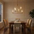 Timeless 6 Lights Chandelier With Clear Ribbed Satin - Antique Brass / Clear / Gold