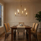 Timeless 6 Lights Chandelier With Clear Ribbed Satin - Antique Brass / Clear / Gold