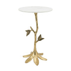 Leafy Branch Side Table with Marble Top - Gold Finish