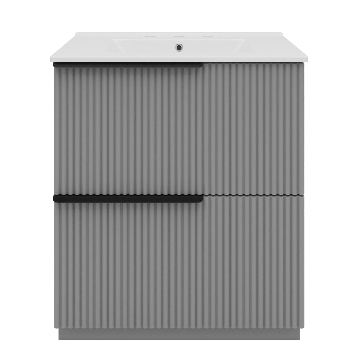 Fluted Bathroom Vanity with Ceramic Sink and Moisture-Proof Cabinet - 30" Wide