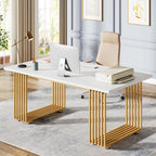 White Executive Desk with Gold Metal Legs - 70.87" Wide