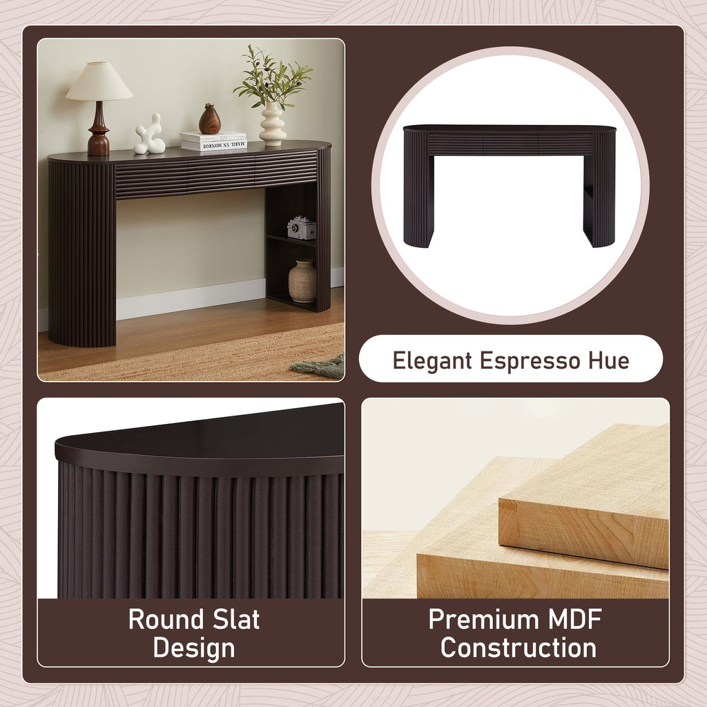Retro Console Table with Storage and 3 Drawers - Espresso or Natural
