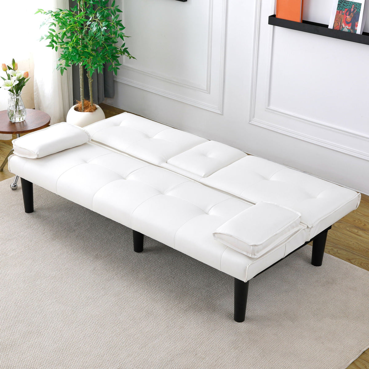 Foldable Sofa Bed with Cup Holder and Solid Wood Frame - Multiple Colors