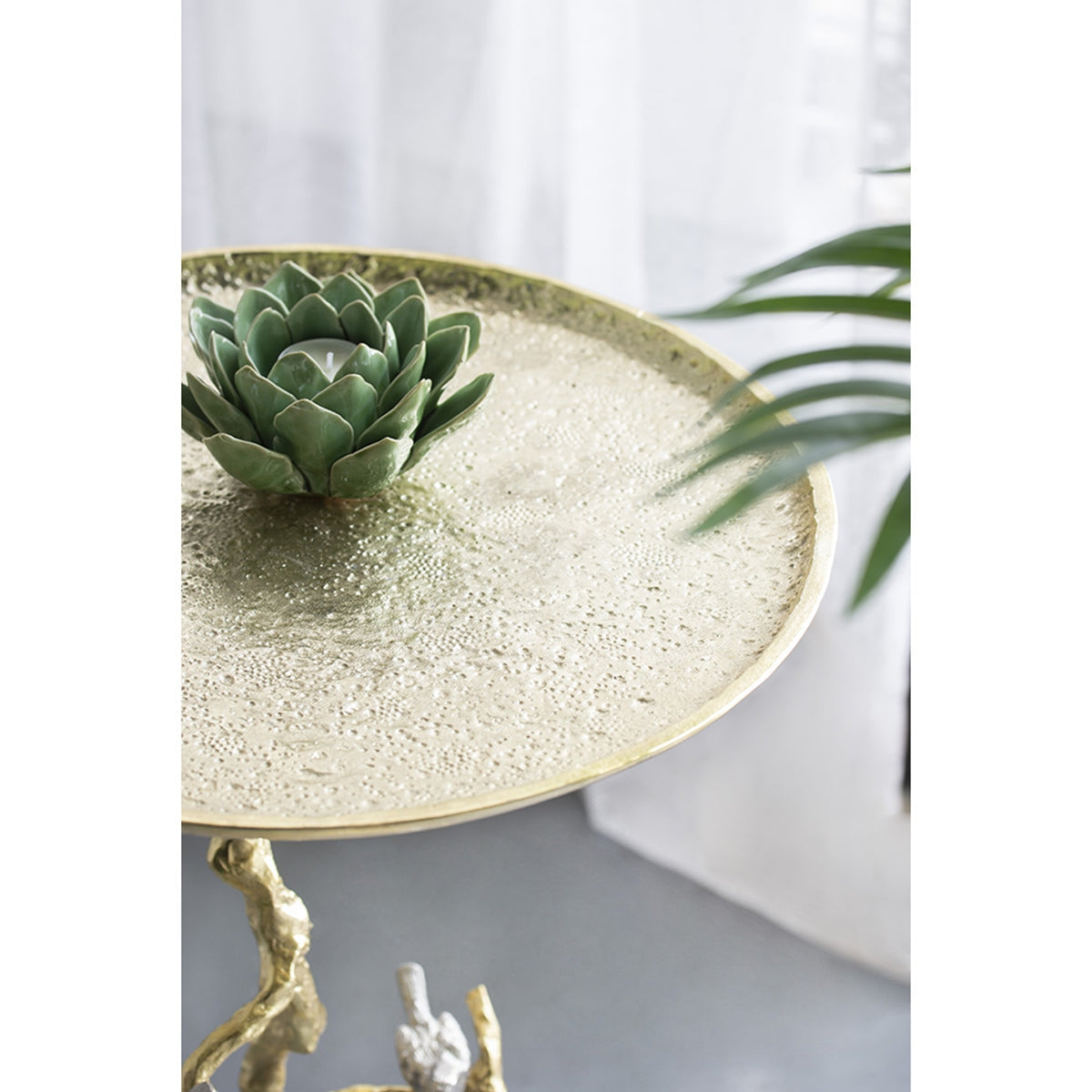 Contemporary Shiny Side Table with Tree Branch Design - Gold