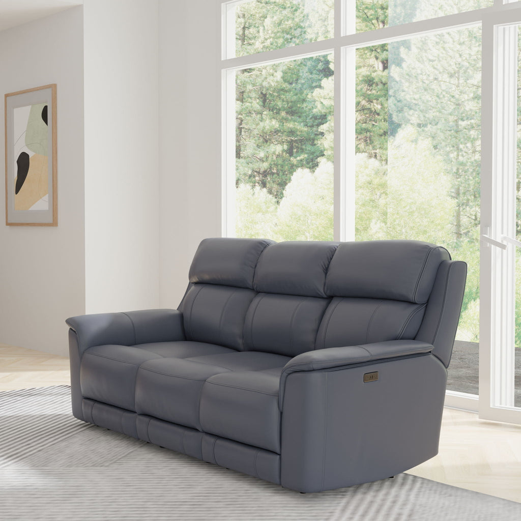 Dual Power Reclining Sofa with Adjustable Headrest - Blue, Dark Brown, Dark Gray