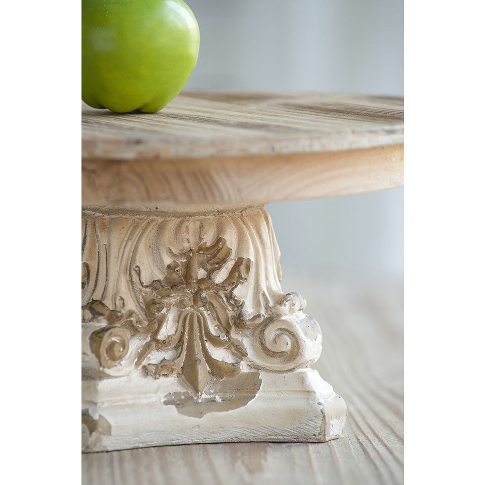 Cream & Brown Cake Stand with Magnesium Base - 9.5" W x 9.5" D x 5.3" H