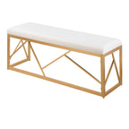Glam Upholstered Bench with Geometric Metal Frame - White or Gray