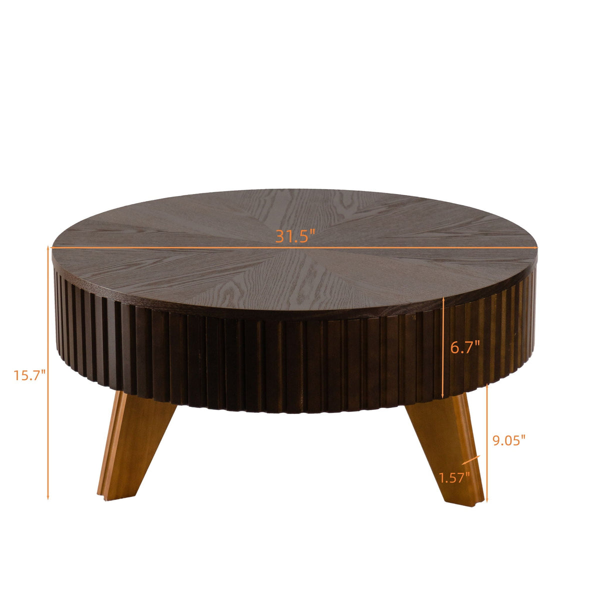Round Retro Coffee Table with Solid Wood Legs