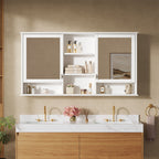 Wall Mount Mirror Cabinet with Adjustable Shelves - White