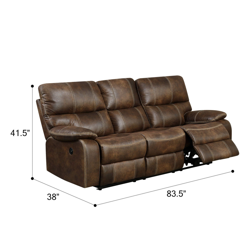 Reclining Sofa With USB Charging, Pocket Coil Seating & Hidden Storage - Brown