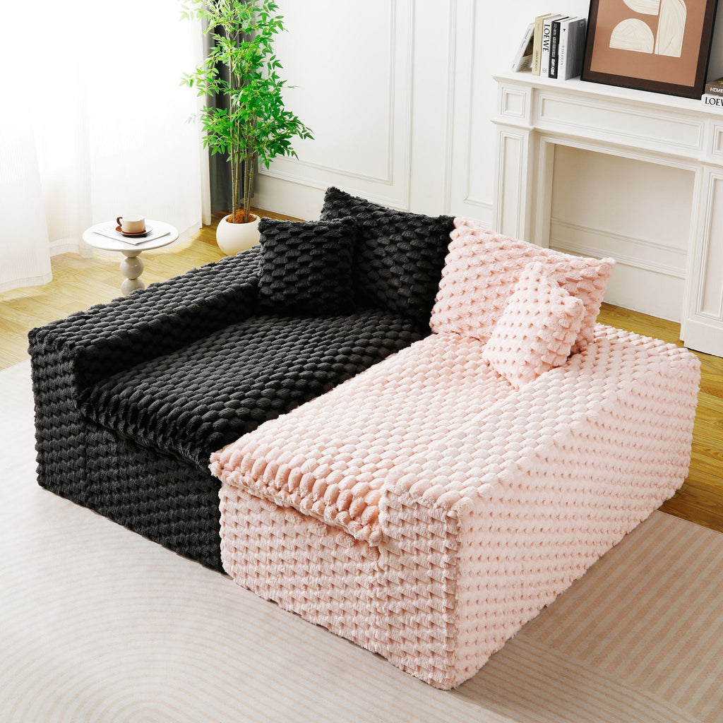 Multifunctional 4-Seater Stationary Sofa with Adjustable Layout - Pink & Black