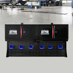 Wall Mounted Double Door Storage Cabinet with Tool Rack and Hooks - Black / Red
