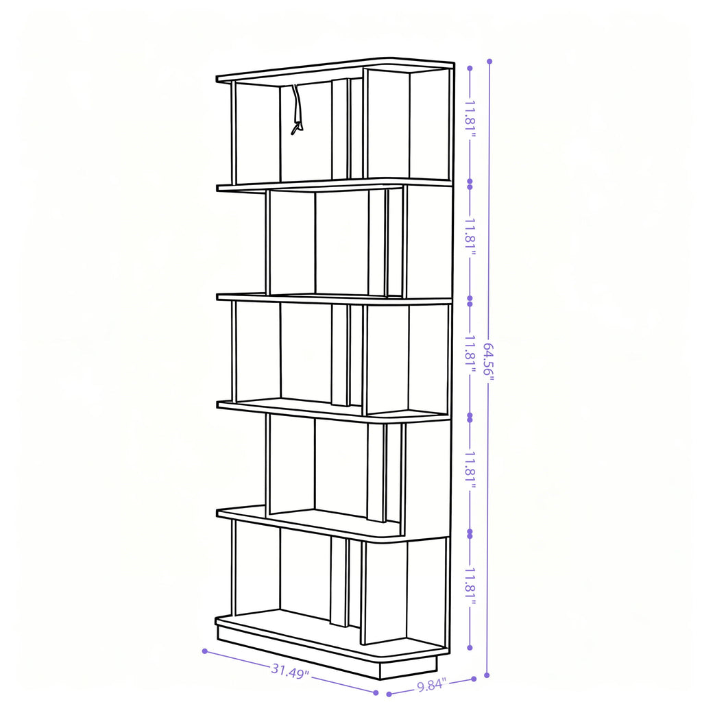 5 Tier Open Bookshelf with Adjustable Storage - Dark Brown
