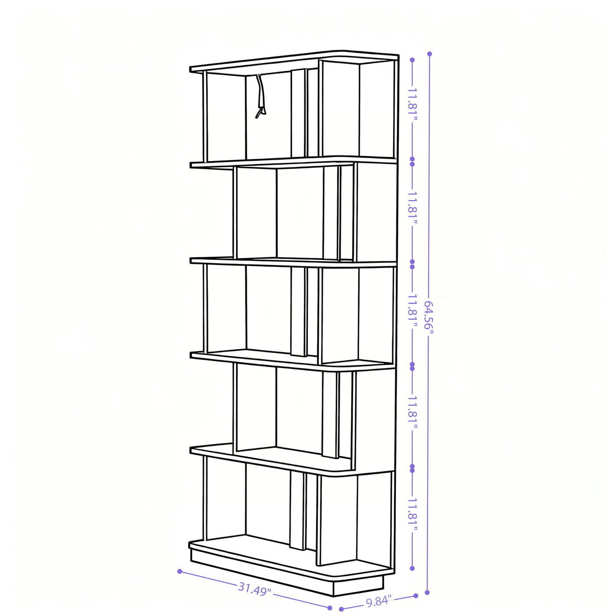 5 Tier Open Bookshelf with Adjustable Storage - Dark Brown