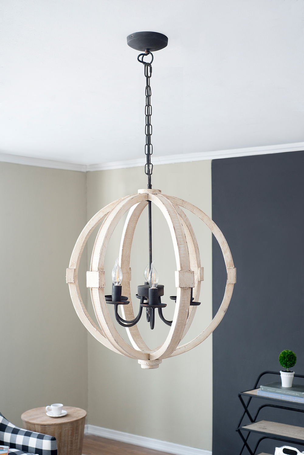 Hanging Light Fixture Chandelier with Adjustable Chain - Light Brown or White