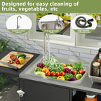 Outdoor Grill Table With Sink and Foldable Work Surface - Black