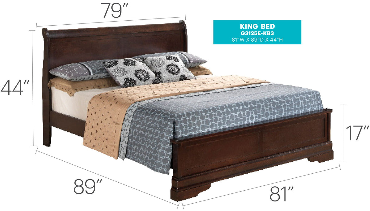 Sleigh Bed with Low Footboard - Real Wood Veneers, Multiple Colors