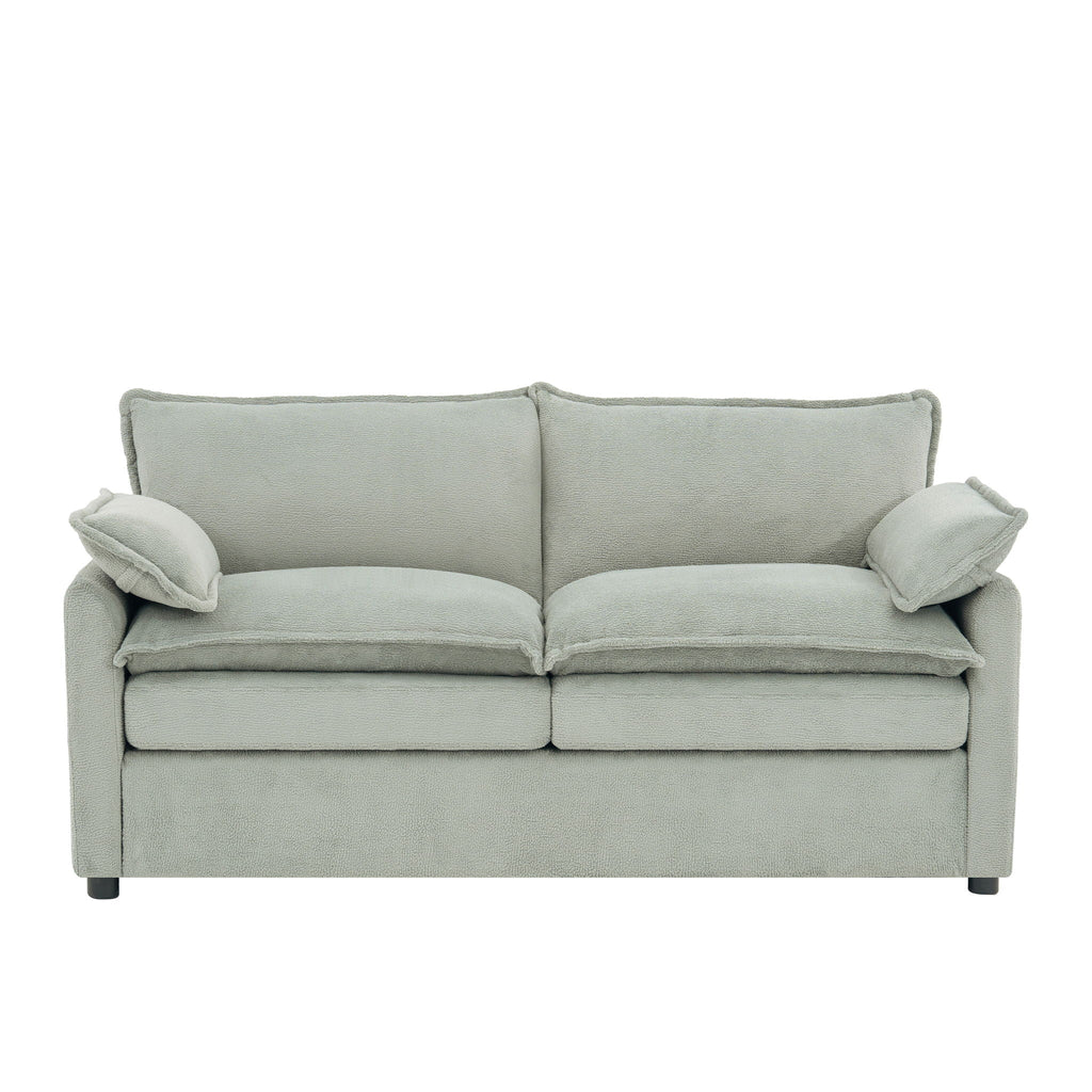Modern Loveseat Sofa with Side Storage Pockets - Green, Beige, or Dark Gray