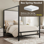 Canopy Bed With Tall Upholstered Headboard - 4 Poster Frame - Gold or Black