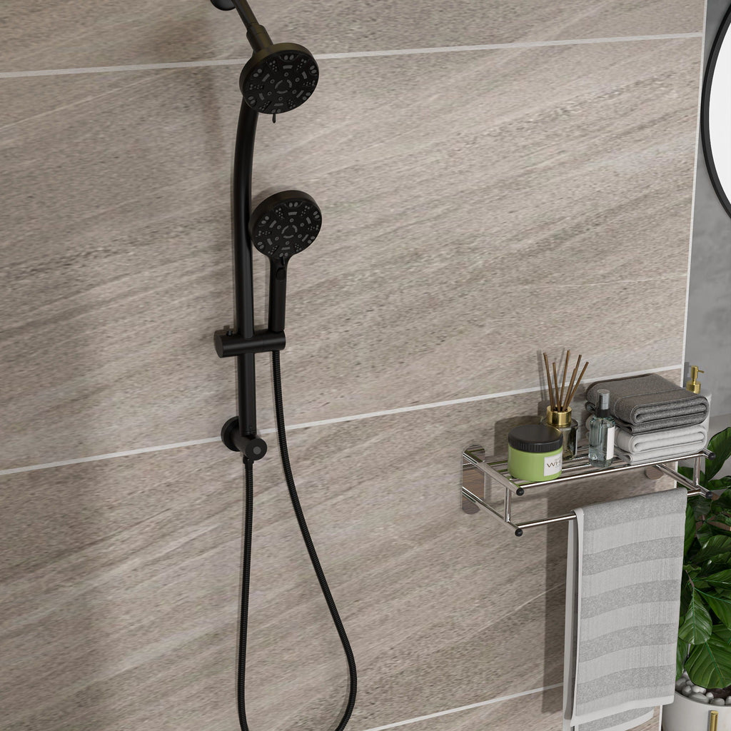 Dual Shower Head System with Rain Shower and Adjustable Slide Bar - Multiple Colors