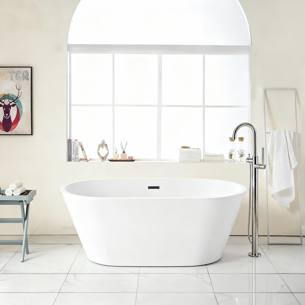 Gloss Freestanding Bathtub with Overflow & Pop Up Drain - White