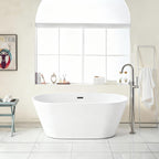 Gloss Freestanding Bathtub with Overflow & Pop Up Drain - White