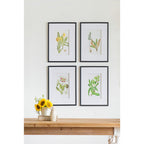 Botanical Flower Wall Art Set of 4 with Framed Prints - White / Blue