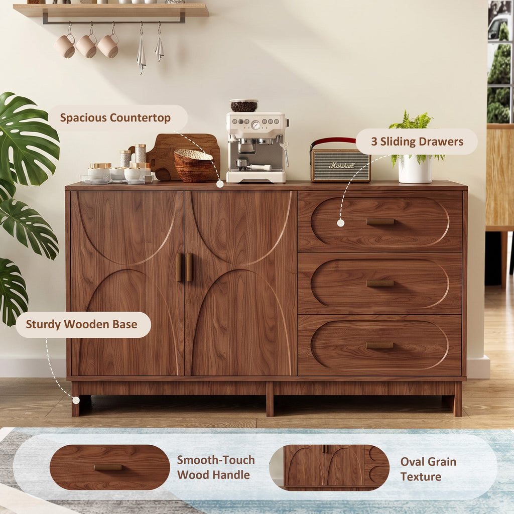 59.1" Buffet Sideboard with Adjustable Shelf and 3 Drawers - Walnut