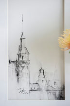 Architecture Wall Art Prints Set of 4 with Black Frame - White / Black