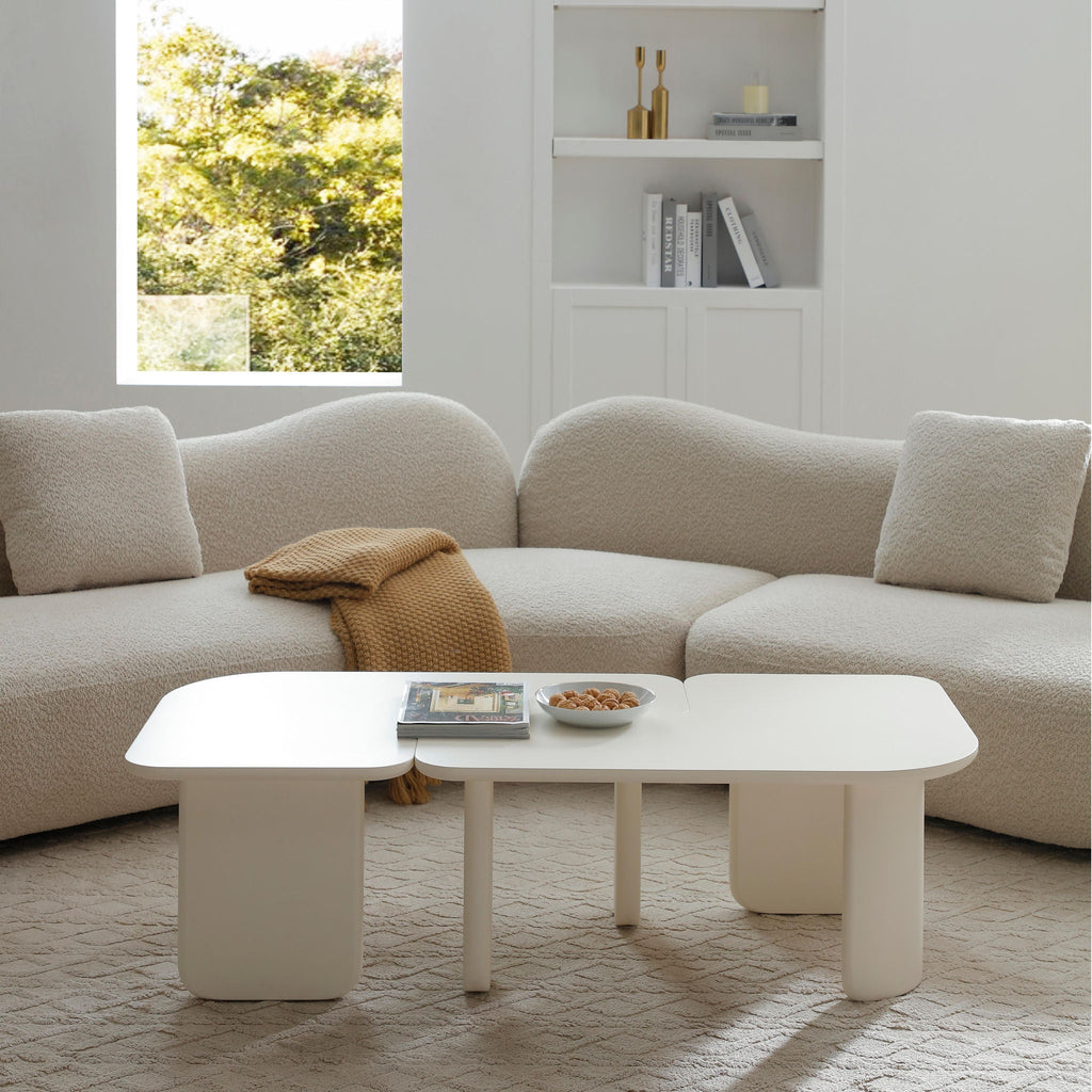 L-Shape Coffee Table with Modular Nesting Design - White or Dark Brown