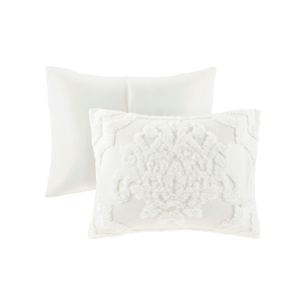 Tufted Cotton Chenille Damask Comforter Set with Shams - Off White