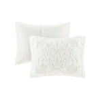 Tufted Cotton Chenille Damask Comforter Set with Shams - Off White