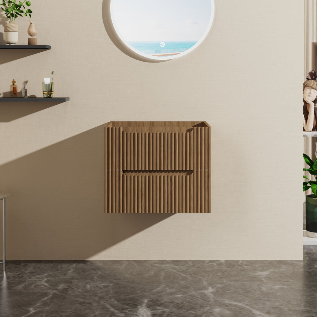24" Wall Mount Bathroom Vanity Cabinet with Soft-Close Drawers - Walnut