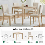 Modern 5-Piece Wooden Dining Table Set with Upholstered Chairs - Light Oak