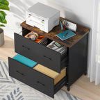 2 Drawer Lateral File Cabinet with Heavy Duty Steel Frame - Brown/Black
