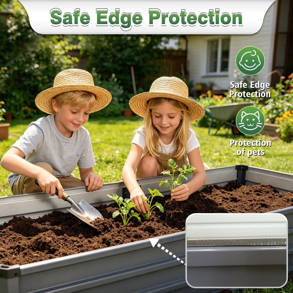 Large Galvanized Steel Garden Bed with Open-Bottom Drainage - Dark Gray