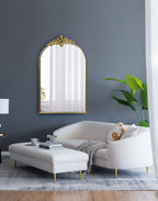 Gold Arched Wall Mirror with Metal Frame - Decorative Accent
