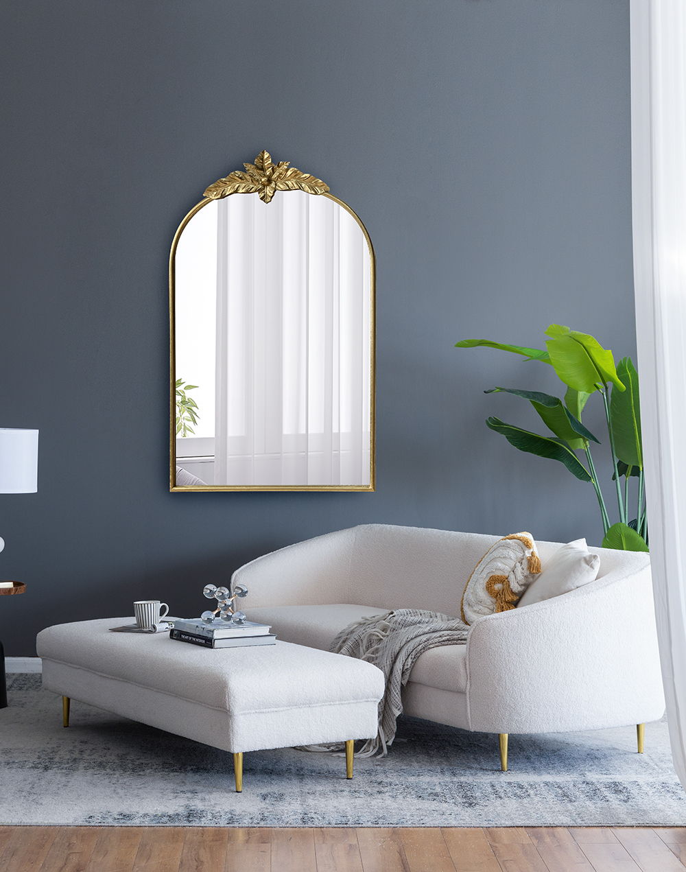 Gold Arched Wall Mirror with Metal Frame - Decorative Accent