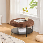 Modern Upholstered Round Ottoman Coffee Table with Storage Shelf - Fabric