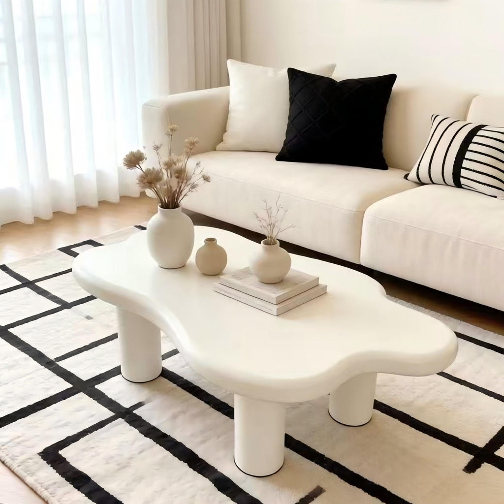 Cloud Shaped Coffee Table with 4 Round Legs - White, Black, or Light Brown