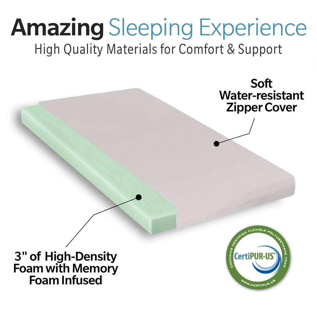 Memory Foam Camping Mattress with Water-Resistant Zipper Cover - Gray